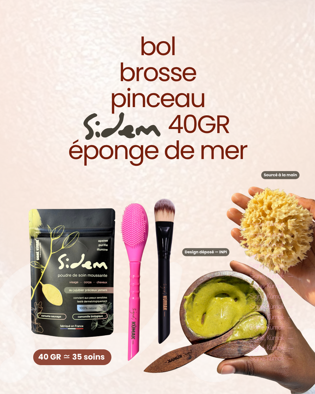 Coffret cadeau beauté Signature : SIDEM 40 g, brosse, pinceau, bol, éponge de mer