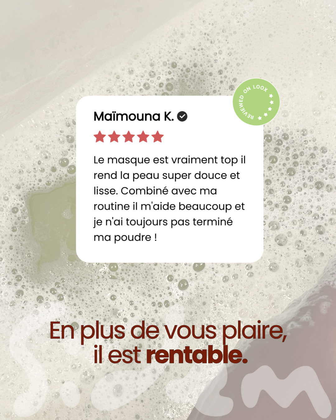 Avis Loox cinq étoiles d'une cliente sur le masque SIDEM