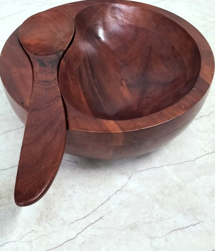 Bol moyen SIDEM en bois d’acacia et sa spatule
